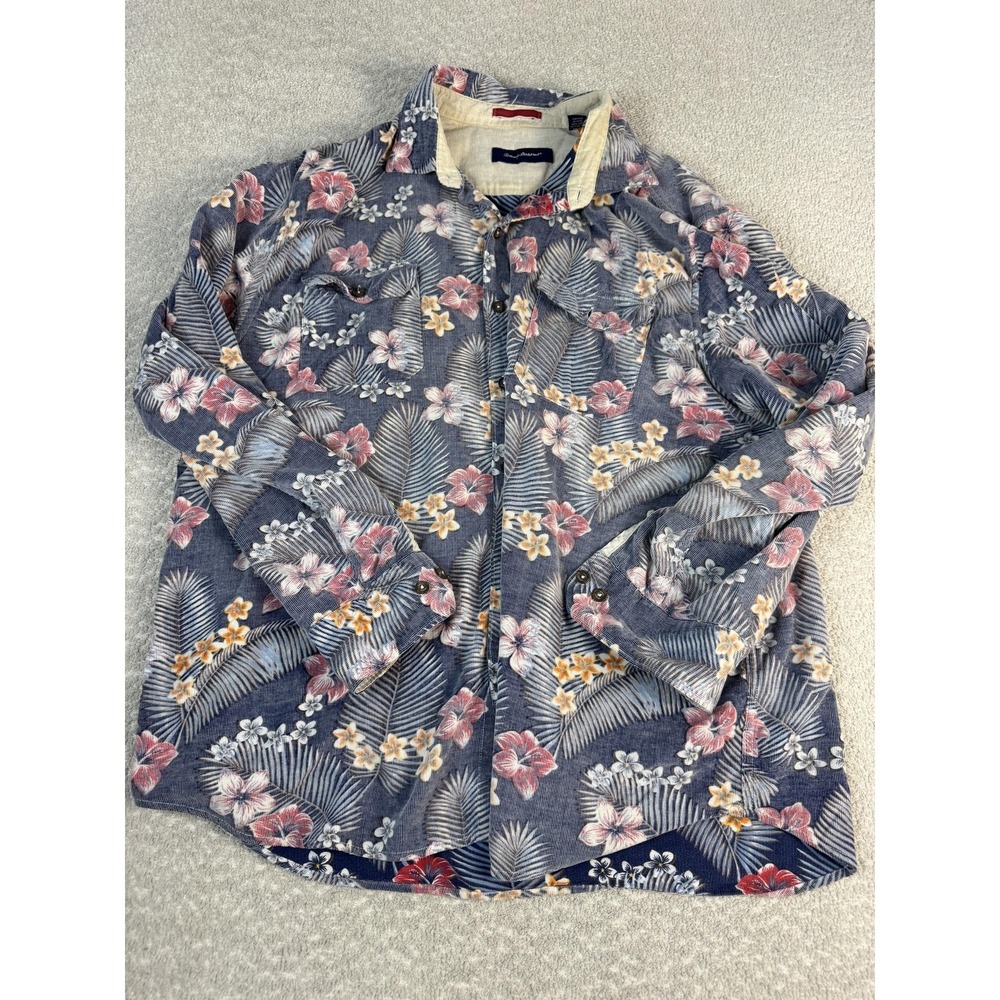 Tommy Bahama Shirt Mens 2XL Blue Corduroy Floral Long Sleeve Button Front Casual